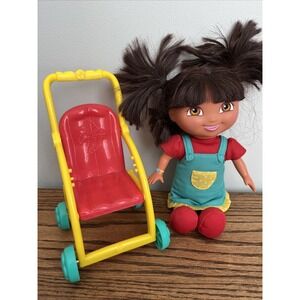 Dora The Explorer Plush Doll 10" Fisher Price Mattel Plastic Head 2010 W/Stoller
